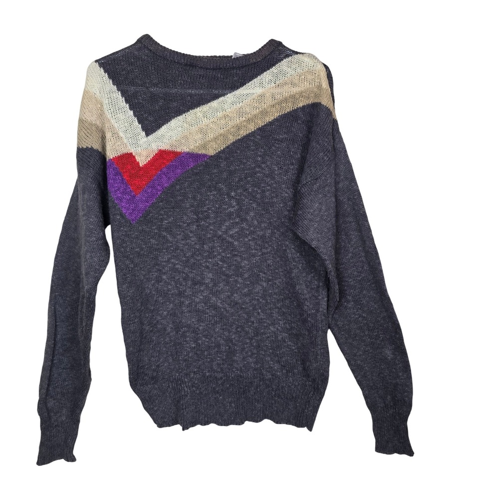 VTG Gianfranco Ruffini Linen Cotton Chevron Knit Sweater Mens M Gray 80s 90s
